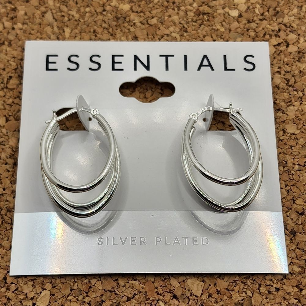 3/$30 🖤 Silver Triple Oval Medium Hoops Earrings NEW